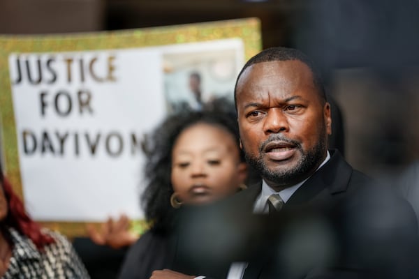 Michael Harper, attorney of Dayvion Blake, answers questions during a news conference at the Fulton County Government Center on Wednesday, Oct. 18, 2023. Harper seeks justice for Blake, who was stabbed and killed on Aug. 31, 2023, at the Fulton County jail. (Miguel Martinez/AJC 2023)