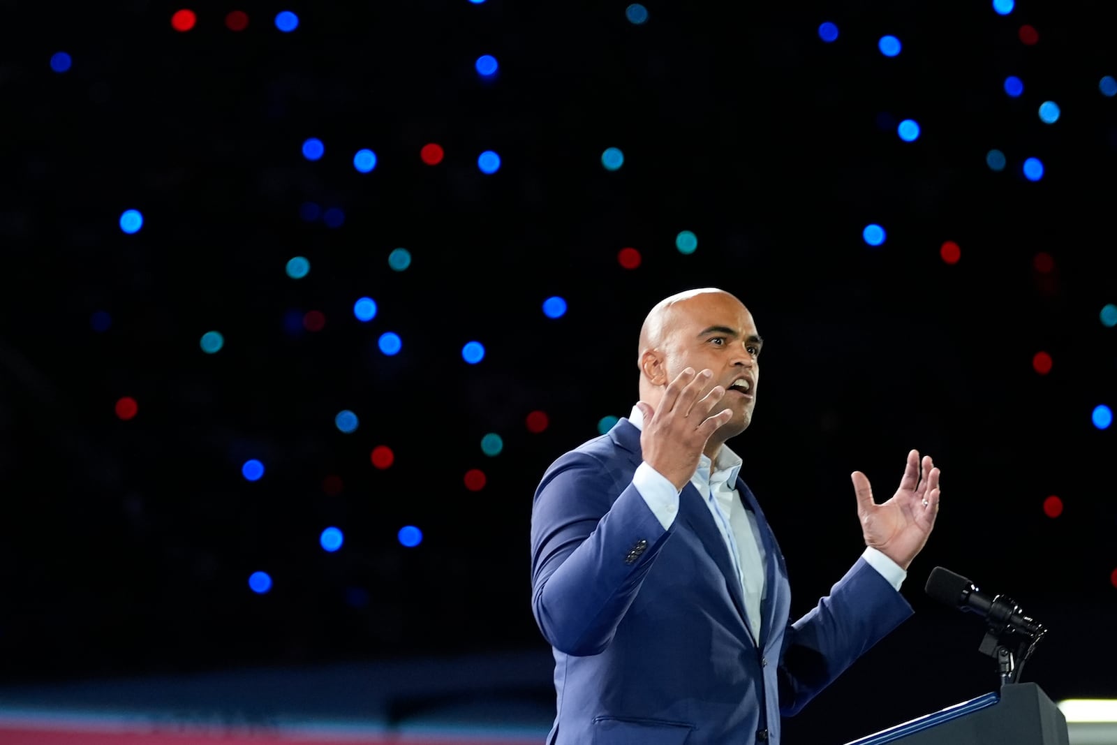 Democratic Rep. Colin Allred speaks at a campaign rally for Democratic presidential nominee Vice President Kamala Harris in Houston, Friday, Oct. 25, 2024. (AP Photo/Susan Walsh)