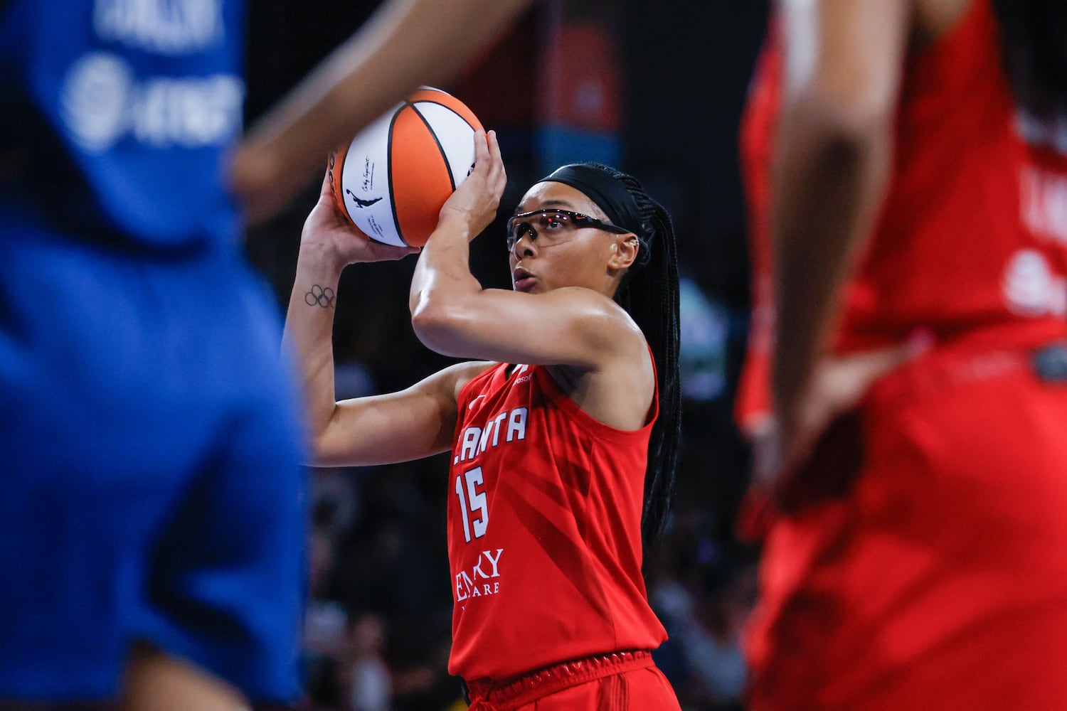 Atlanta Dream guard Allisha Gray attempts a free throw during the second half at Gateway Center Arena, Sunday, May 26, 2024, in Atlanta. (Miguel Martinez / AJC)