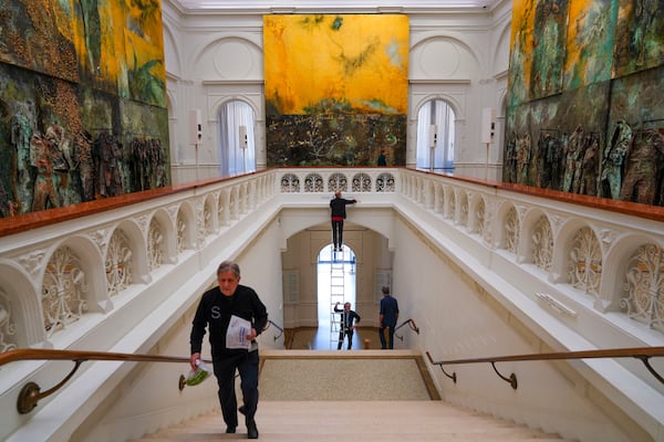 Sag Mir Wo Die Blumen Sind (Where Have All the Flowers Gone) is displayed at the Stedelijk Museum during a press preview of an Anselm Kiefer exhibit in both the Van Gogh Museum and the Stedelijk Museum in Amsterdam, Netherlands, Wednesday, March 5, 2025. (AP Photo/Peter Dejong)