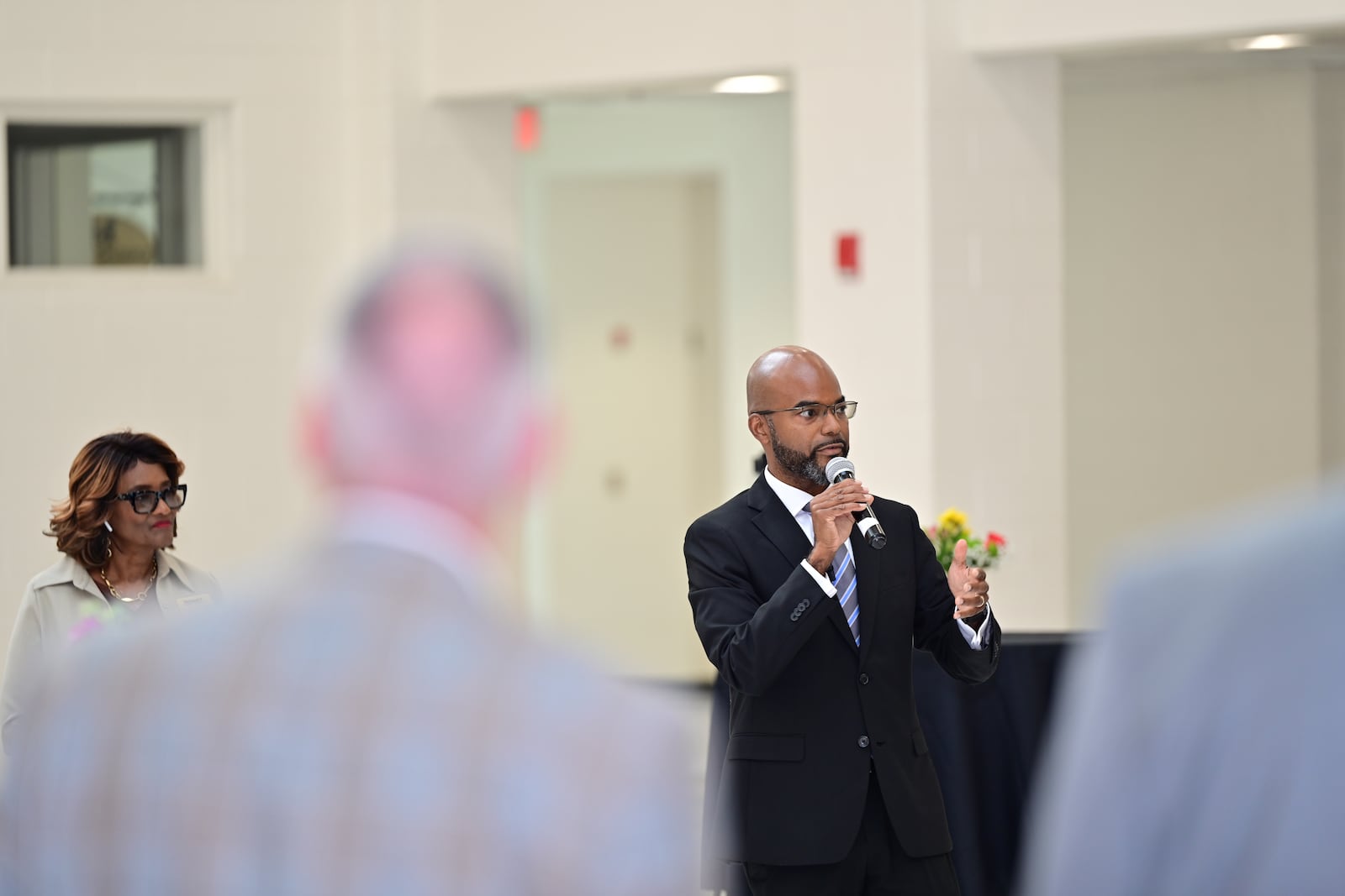 John Pace III meets parents, officials and district employees of Henry County Schools on Aug. 5 at McDonough High Schoo. Pace is the new superintendent of Henry County Schoolsl. Courtesy

