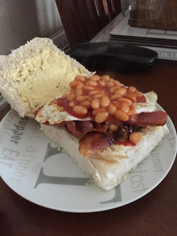 Lyndon Parry of Nottingham, England, said this sandwich, featuring a full English breakfast (bacon, sausage, egg, mushrooms, black pudding, baked beans and/or tinned tomatoes) on a soft roll, is a taste sensation, but very messy. CONTRIBUTED BY LYNDON PARRY