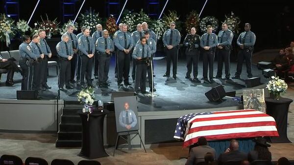 <p>Officer Antwan Toney funeral</p> <p>Officers with Gwinnett County Police Department gather behind the casket of fallen officer Antwan Toney.</p> <p>Antwan Toney</p>