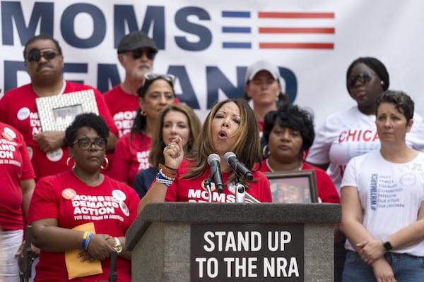 Lucy McBath, a national spokeswoman for Moms Demand Action for Gun Sense in America, speaks during a rally at Woodruff Park in Atlanta in April 2017. McBath is now a candidate in the Democratic Party’s 6th Congressional District runoff on July 24. (DAVID BARNES / DAVID.BARNES@AJC.COM)