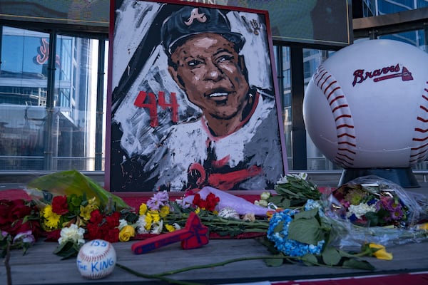 Hank Aaron fans pay their respects to the baseball player and community member on Jan. 23, 2021 in Atlanta, Georgia. Hank Played for the Atlanta Braves and was known as the Home-Run King. (Megan Varner/Getty Images/TNS) 