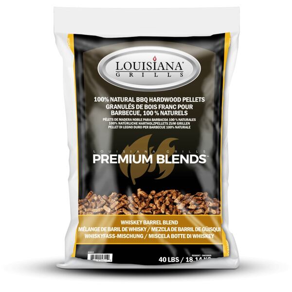 Louisiana Grills BBQ Hardwood Pellets Whiskey Barrel Blend imparts a sweet, smoky flavor to grilled meats and vegetables.