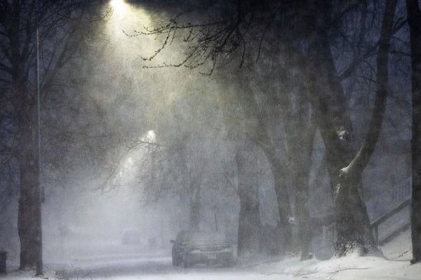 Snow blows during a blizzard warning in Omaha, Neb., Tuesday, March 4, 2025. (Chris Machian/Omaha World-Herald via AP)