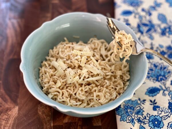 For a dish such as Quick Cacio e Pepe, use instant ramen noodles (minus the flavor packets) to make fast single servings of your favorite pastas. Kellie Hynes/For The AJC