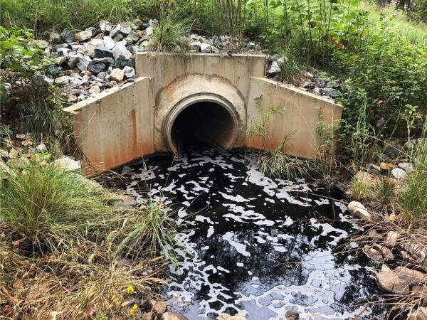 Runoff from Georgia Renewable Power's Franklin County biomass plant polluted 4.6 miles of a nearby creek in October 2019 and killed an estimated 2,159 fish, state environmental authorities found. Photograph was taken by Anthony Rabern on October 6, 2019. Courtesy of Georgia Department of Natural Resources.