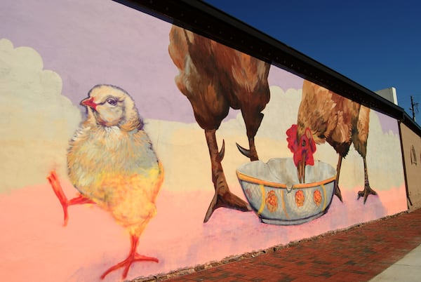 Lindsey O'Shields' "Big Little Chickens” is at 17 Whitlock Avenue on the track side wall. 