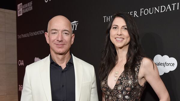 LOS ANGELES, CA - JANUARY 06:  Chief Executive Officer of Amazon Jeff Bezos (L) and MacKenzie Bezos attend the 7th Annual Sean Penn & Friends HAITI RISING Gala benefiting J/P Haitian Relief Organization on January 6, 2018 in Hollywood, California.  (Photo by Michael Kovac/Getty Images for for J/P HRO Gala)