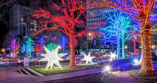 Peachtree at 15th Credit Midtown Alliance
The holiday light display in Midtown includes nearly 100 lit trees and more than 20 illuminated stars that range in size from 3-feet to 23-feet tall. 
Courtesy of Midtown Alliance