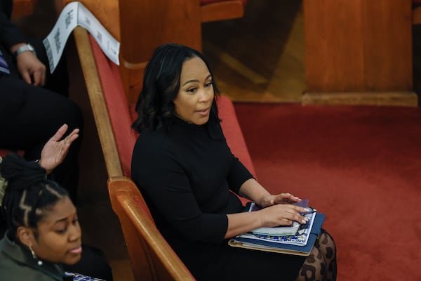 Fulton County District Attorney Fani Willis waits for the service to start Sunday at Big Bethel AME Church, where she was invited to speak.
Miguel Martinez /miguel.martinezjimenez@ajc.com