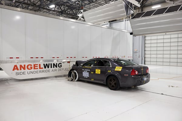  In a 35 mph crash test, a steel and fiberglass underride guard stops a car from going under a semitrailer. INSURANCE INSTITUTE FOR HIGHWAY SAFETY via ASSOCIATED PRESS