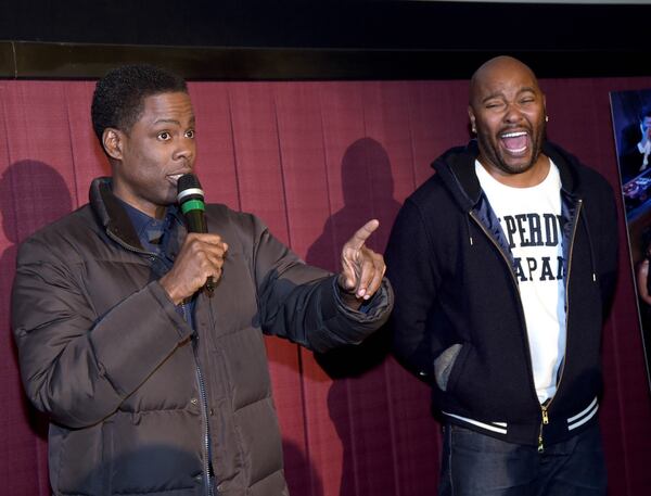 ATLANTA, GA - DECEMBER 09: Actor Chris Rock and V-103's Ryan Cameron attend the VIP Screening of Paramount Pictures' "Top Five" at Regal Atlantic Station on December 9, 2014 in Atlanta, Georgia. (Photo by Rick Diamond/Getty Images for Allied)