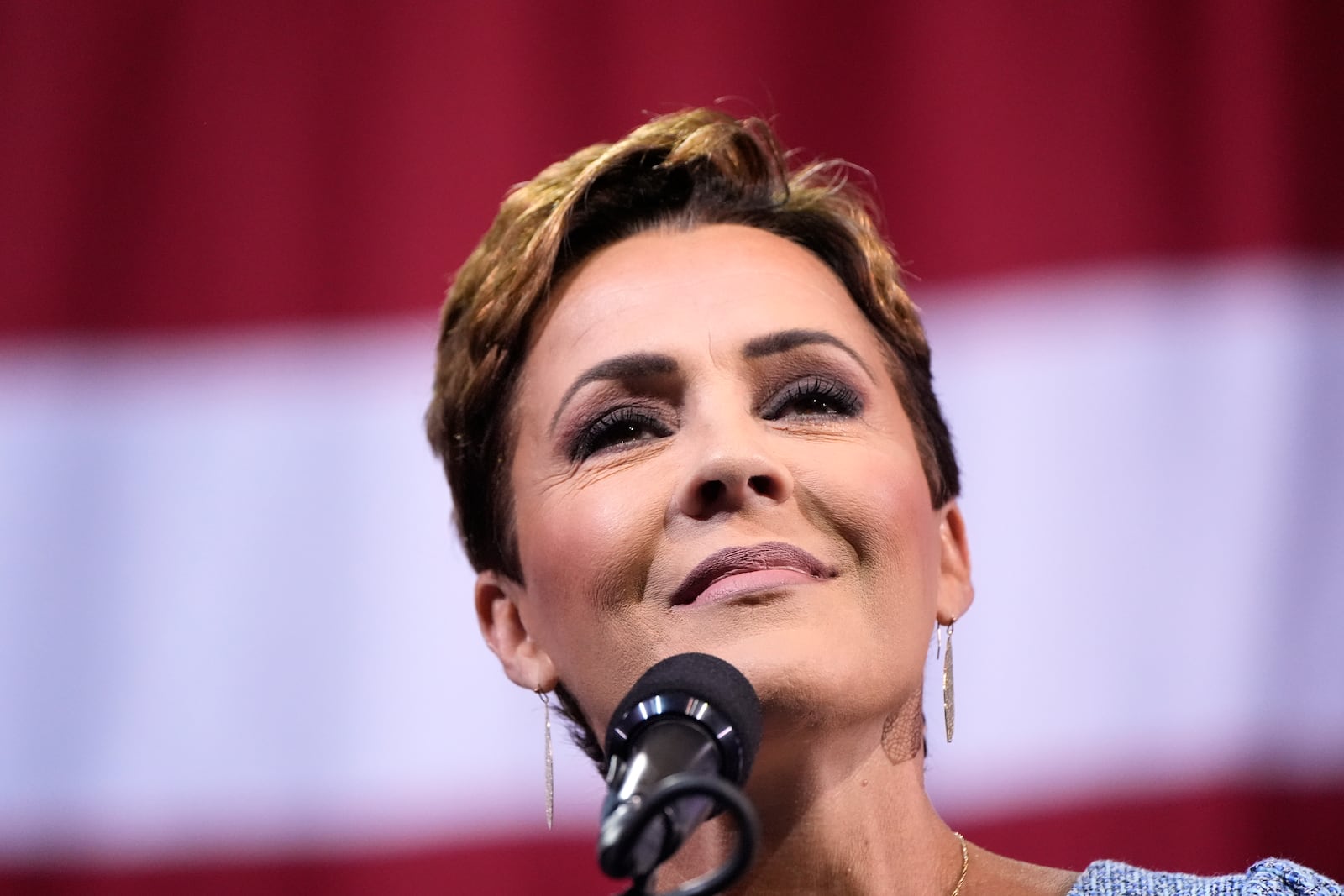 Kari Lake, Republican candidate for Senate in Arizona, speaks at a campaign event for Republican presidential nominee former President Donald Trump at the Linda Ronstadt Music Hall, Thursday, Sept.12, 2024, in Tucson, Ariz. (AP Photo/Alex Brandon)