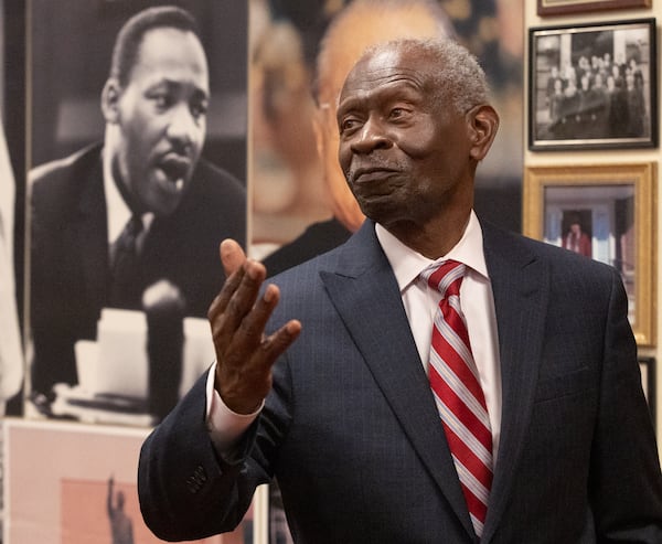 Dean Lawrence Carter talks about the Martin Luther King Jr. International Chapel renovations in his Morehouse College office on Tuesday, October 11, 2022.  Steve Schaefer/steve.schaefer@ajc.com)