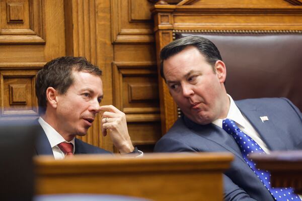 (Left to right) Sen. Greg Dolezal, R-Cumming is being backed by Lt. Gov. Burt Jones in his effort to create a new committee to investigate Fulton County District Attorney Fani Willis. (Natrice Miller/Natrice.miller@ajc.com)