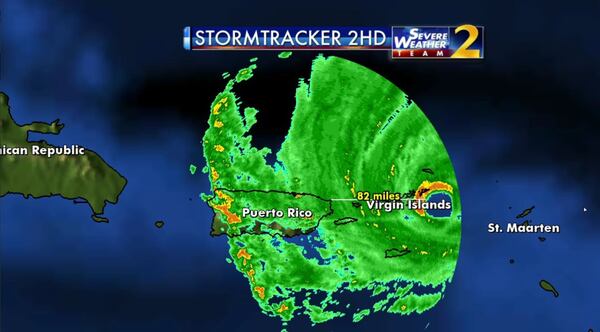 The eye of Hurricane Irma was passing over the British Virgin Islands with max sustained winds at 185 mph Wednesday afternoon. (Credit: Channel 2 Action News)