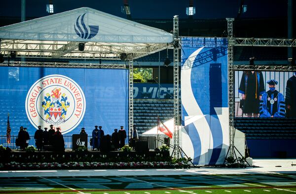 Georgia State University held its commencement ceremony at Center Parc Stadium on Thursday, May 6, 2021. The university is offering credit recovery courses for students who stumbled academically through the coronavirus pandemic. (Jenni Girtman for The Atlanta Journal-Constitution)