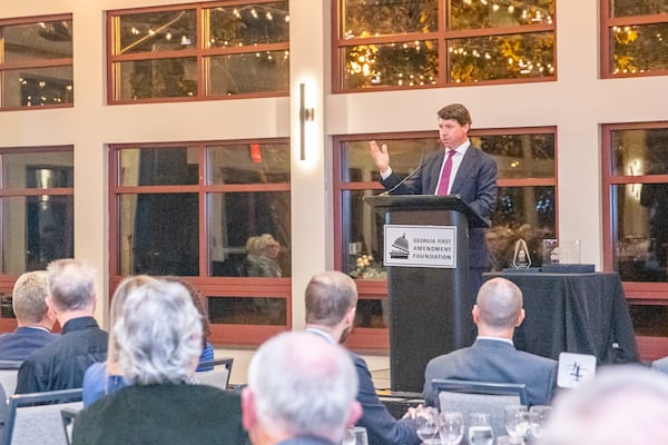 Cox Enterprises Chairman and Chief Executive Officer Alex Taylor speaks  a banquet Oct. 27, 2022 hosted by The Georgia First Amendment Foundation. (Photo by Jenni Girtman). (Photo by Jenni Girtman)