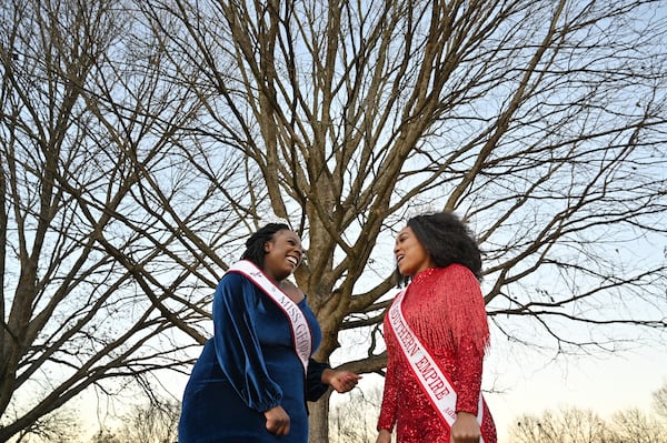 February 5, 2022 Atlanta - Boshicu Page (left), US American Miss Georgia 2022, and Taylor Martin, USA National Miss Southern Empire 2021, in Piedmont Park in Atlanta.  (Hyosub Shin / Hyosub.Shin@ajc.com)