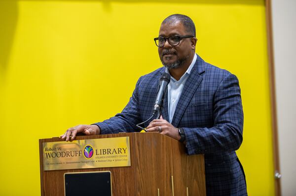 Leroy Chapman, editor-in-chief of The Atlanta Journal-Constitution, addresses the audience after a screening of the AJC's hip-hop documentary "The South Got Something to Say" at the Atlanta University Center Robert W. Woodruff Library on Thursday, Nov. 30, 2023. 
Bita Honarvar for The Atlanta Journal-Constitution