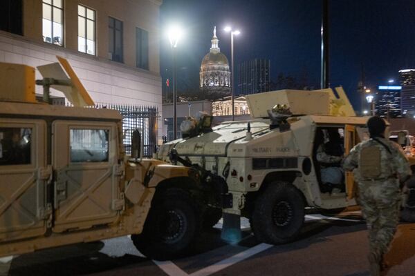 The National Guard is on standby near the Georgia Capitol on Friday, January 27, 2023. (Arvin Temkar / arvin.temkar@ajc.com)