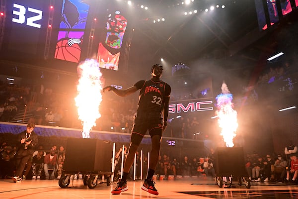 Somto Cyril is introduced during a preseason game between the City Reapers and the California Basketball Club. (Photo by Adam Hagy/Overtime Elite)