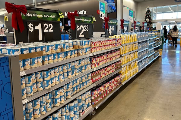 Items to include in holiday dinners are displayed at a Walmart store in Secaucus, N.J., on Wednesday, Nov. 13, 2024. (AP Photo/Anne D'Innocenzio)