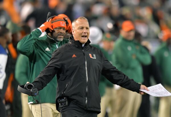 Miami coach Mark Richt reacts to a play during the second half against Georgia Tech on Saturday, Nov. 10, 2018, at Bobby Dodd Stadium in Atlanta. Georgia Tech won 27-21. (Hyosub Shin/Hysob.Shin@ajc.com)