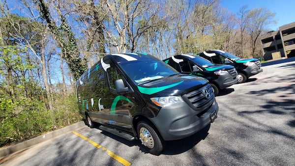 Three of the new shuttles for the Buc, a Buckhead on-demand shuttle service, ahead of their April 19th, 2022 launch. Credit: The Buc