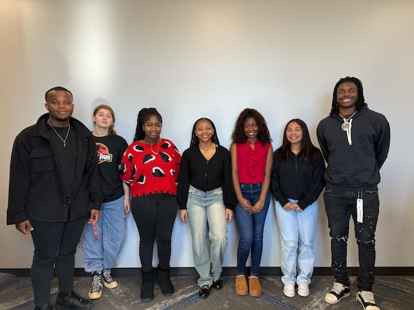 Sumter County High School students Melvon McCluster (from left), Tracey Campbell, Makenzie Mitchell, Re'Niya Harris, Kaelyn Nance, Victoria Aguirre and Aaron Kearse were back in school on Wednesday, Jan. 8, 2025, but will be out again Thursday for the National Day of Mourning in honor of Jimmy Carter. (Mirtha Donastorg/AJC)