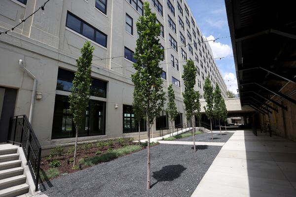 This is a general view of the Canyon at Centennial Yards Atlanta on Friday, Aug. 5, 2022. The former Norfolk Southern Railways office building, a structure that's more than a century old, is included in the massive Centennial Yards project. The Canyon area will be home to restaurants and breweries. (Jason Getz / Jason.Getz@ajc.com)