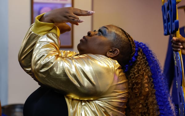 Amaris Johnson, a senior music major at Morris Brown College comes out as the sole member of the Beta Lambda chapter of Sigma Gamma Rho Sorority on Friday, March 22, 2024. The sorority will be the first on campus in more than 20 years. (Natrice Miller/ Natrice.miller@ajc.com)