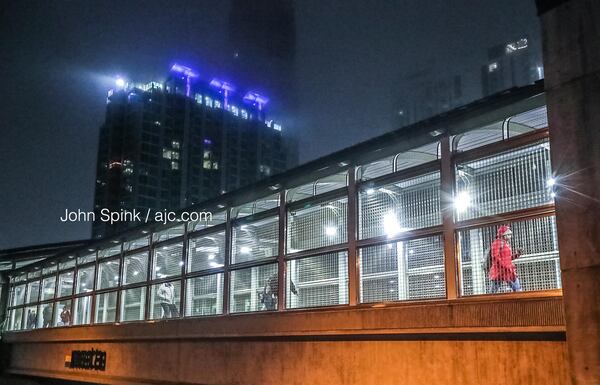 Fog settles in over the Buckhead MARTA Station on Wednesday morning