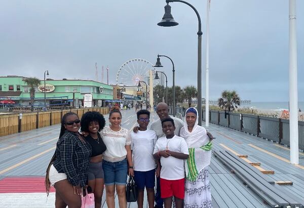 A family beach trip. Left to right: Hasset Nurelegne, Wudase Nurelegne (sister), Chaltu Woldemariam (mom), Kiber Nurelegne (brother), Temesgen Tsegaye (dad), Meba Nurelegne (brother in front of dad) and Alemnesh Gifar (grandmother)
contributed.