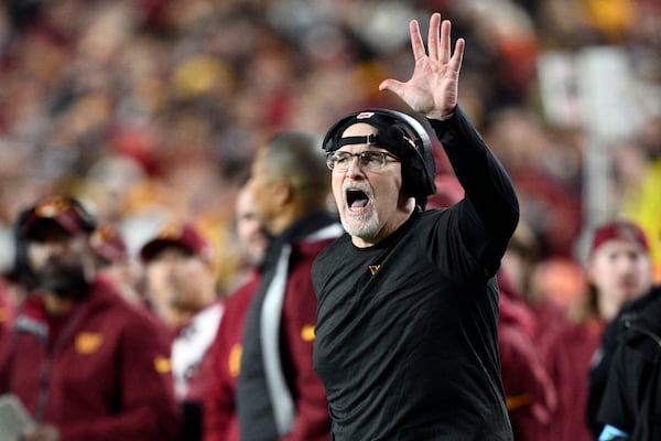 Commanders head coach Dan Quinn, probably screaming something inspirational.