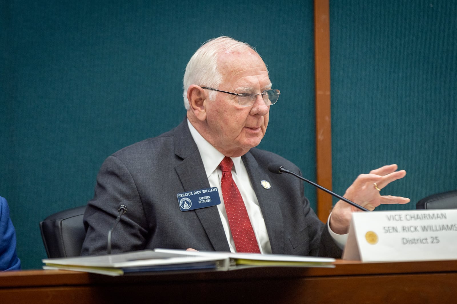 State Sen. Rick Williams (R-Milledgeville) speaks during a state Senate Ethics Committee hearing on election security at the Paul D. Coverdell Legislative Office Building in Atlanta on Wednesday, November 1, 2023. (Arvin Temkar / arvin.temkar@ajc.com)