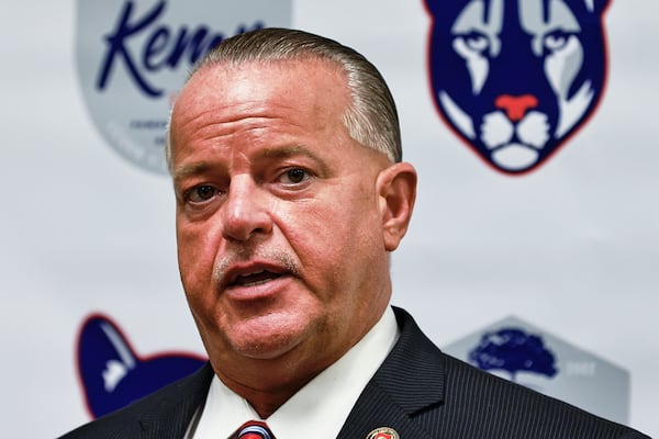 Cobb County Superintendent Chris Ragsdale talks to press at Kemp Elementary School on Monday, August 1, 2022. (Natrice Miller/natrice.miller@ajc.com)