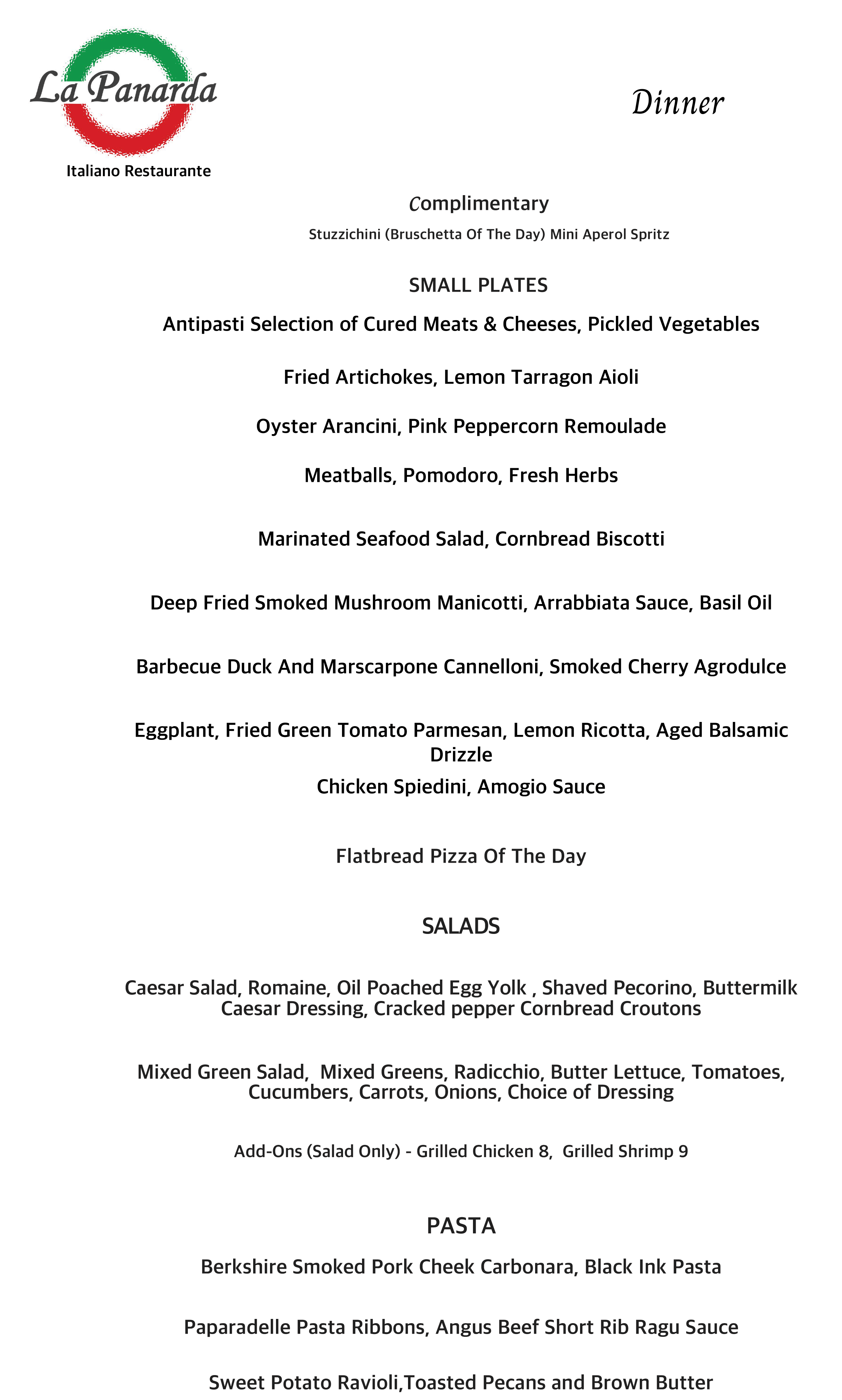 Menu for La Panarda