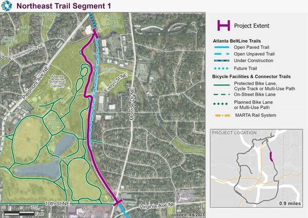 This is a map of the Beltline segment where officials are seeking a construction firm to pave.