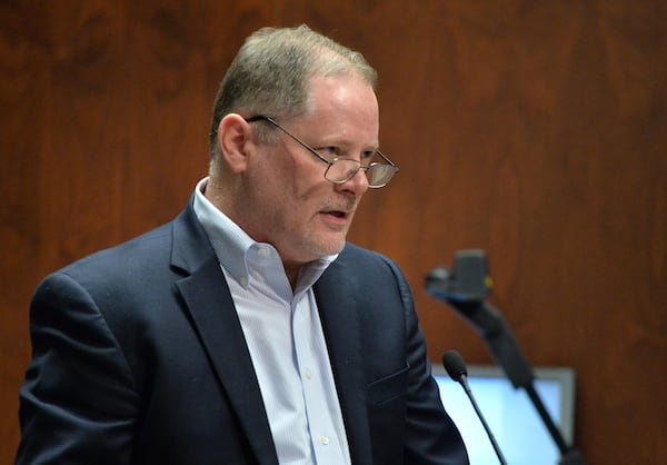 Tom Cheek, a Cobb resident who challenged county officials when the Braves deal was hatched, is shown during a Cobb County Commission ethics board hearing in 2014. (HYOSUB SHIN / HSHIN@AJC.COM)