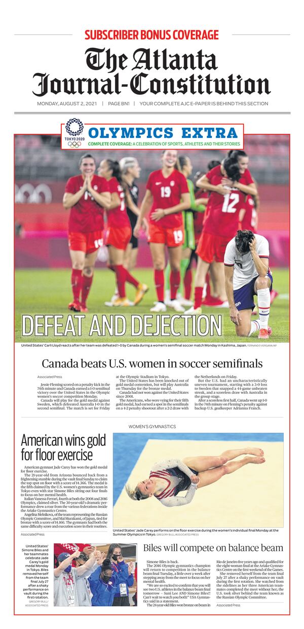 Tokyo Olympic Extra in today’s ePaper: A loss for U.S. women in soccer