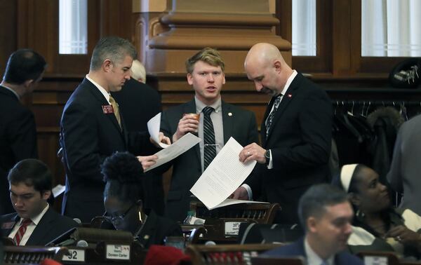 Republican state Reps. Kevin Cooke of Carrollton, Matt Gurtler of Tiger and David Stover of Newnan all signed on to a resolution asking state House Speaker David Ralston, a Republican from Blue Ridge, to resign over his use of power to delay court cases of defendants accused of crimes. Ralston said Friday that he won’t step down. Bob Andres / bandres@ajc.com