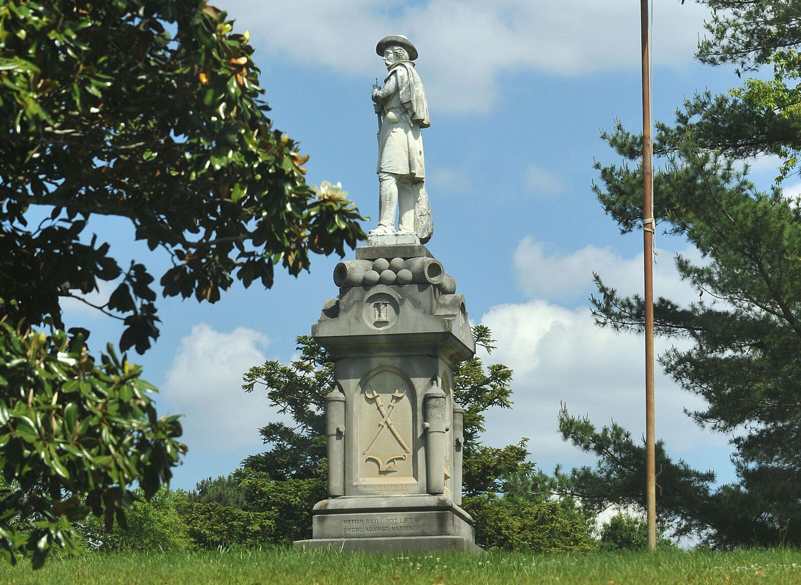 WESTVIEW CEMETERY MEMORIAL: The cemetery sits where the Battle of Ezra Church was fought during the Campaign for Atlanta. This memorial was erected by the Confederate Veterans Association of Fulton County in the Confederate section of the cemetery. It's ringed by soldiers' graves and has a pair of small cannons guarding it. Nearby Mozley Park, where Ezra Church stood, contains more historical markers commemorating the battle. (KENT D. JOHNSON / kdjohnson@ajc.com)