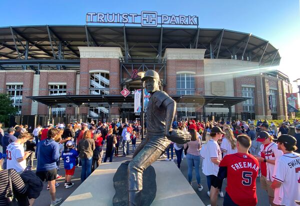 May 7, 2021 Atlanta - Fans line up to get into Truist Park before Atlanta Braves game against Philadelphia Phillies on Friday, May 7, 2021. (Hyosub Shin / Hyosub.Shin@ajc.com)