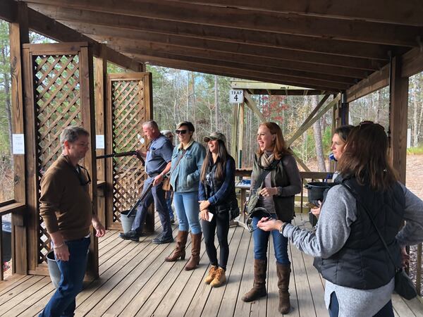 John Burrell of High Adventure Company gives a safety briefing to clay shooters at the Five Stand.
Contributed by Christiana Roussel