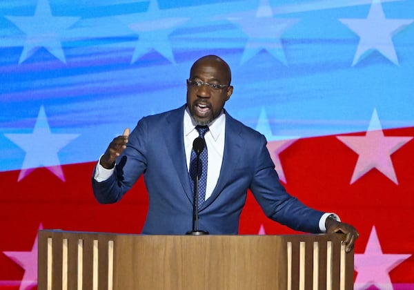 U.S. Sen. Raphael Warnock of Georgia speaks at the Democratic National Convention in Chicago on Monday.