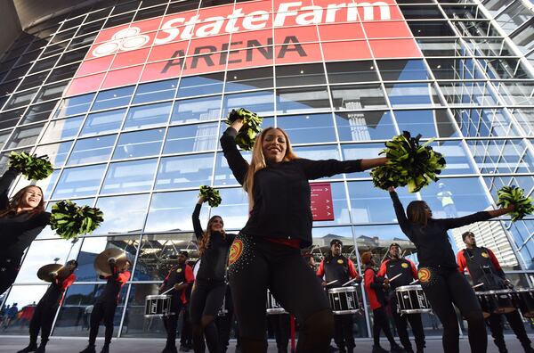 October 24, 2018 Atlanta -  Atlanta Hawks dance team members perform outside State Farm Arena before the home opener against the Dallas Mavericks in an NBA basketball game on Tuesday, October 20, 2018. HYOSUB SHIN / HSHIN@AJC.COM